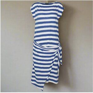 Polo Ralph Lauren Linen Wrap Midi Dress Medium Blue Short Sleeve Stripe Summer